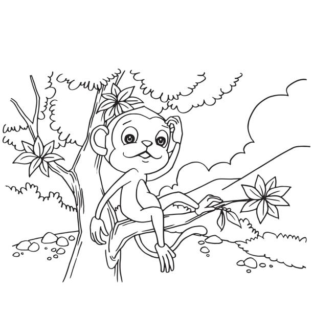 Cute Monkey Coloring Pages Illustrations, Royalty-Free Vector Graphics