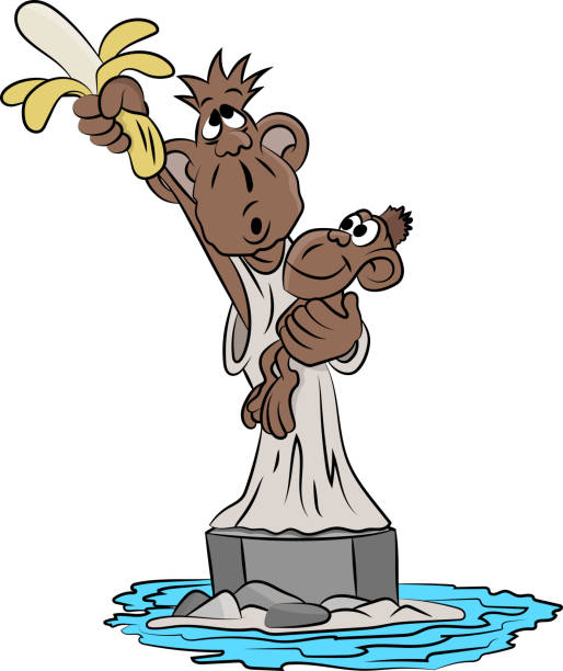 Cartoon monkey with her baby in her arms holding a banana standing like a statue of liberty vector illustration Cartoon monkey with her baby in her arms holding a banana standing like a statue of liberty vector illustration cartoon of a statue of liberty free stock illustrations