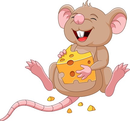 Cartoon mouse holding a slice of cheese