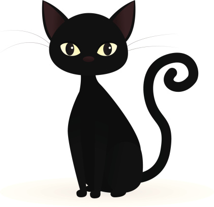 A cartoon of a black cat on a white background