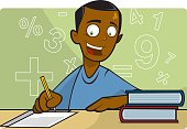 This is a vector illustration of a guy learning all about maths.
