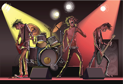 Cartoon of a rock band on stage