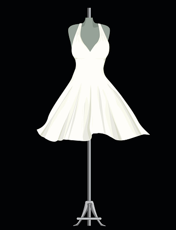 A cartoon of a white dress on a mannequin display