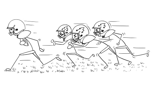 Cartoon of American Football Player Running with Ball