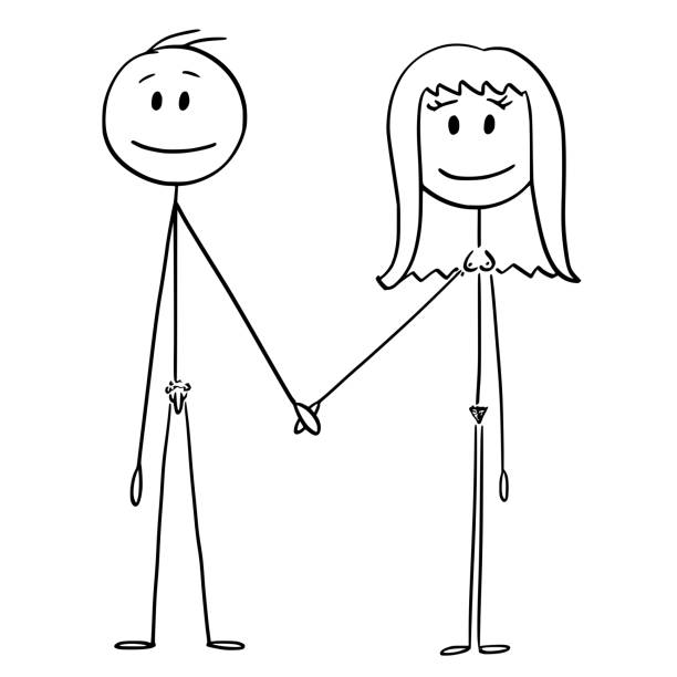 мультфильм перед голая или обнаженная stick рисунок мужчина и женщина стоя ...