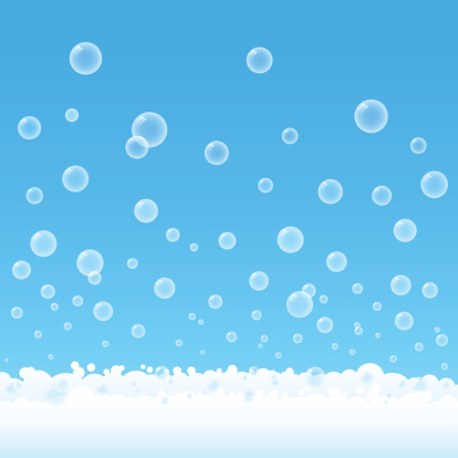 Cartoon of suds and bubbles on a blue background 