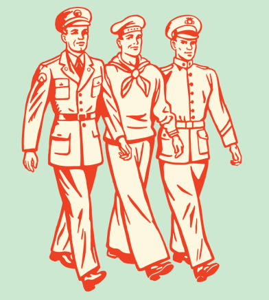 Three Military Men Walking