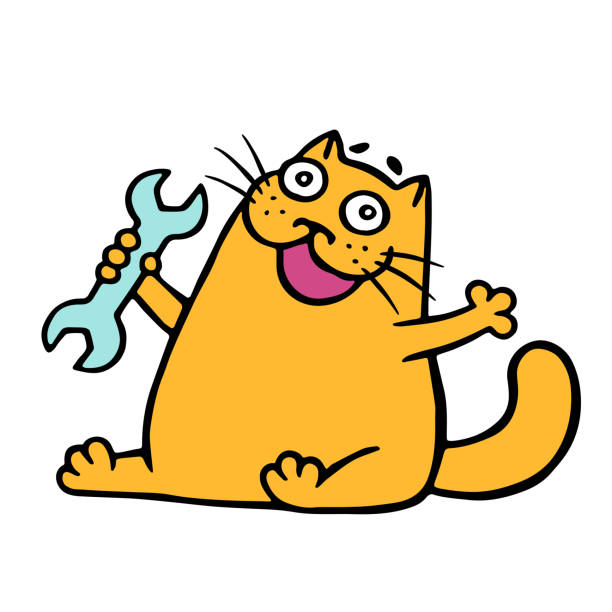 cartoon-orange-cat-plumber-holds-a-wrench-vector-illustration-vector-id955689968