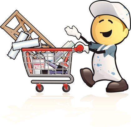 Cartoon painter and decorater shopping