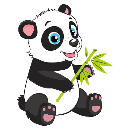 Cartoon Panda Eats Bamboo Branch Vector Illustration Panda Bear Costume ...