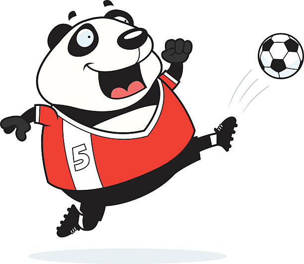 illustrations, cliparts, dessins animés et icônes de panda coup de pied de football en dessin animé - panda foot