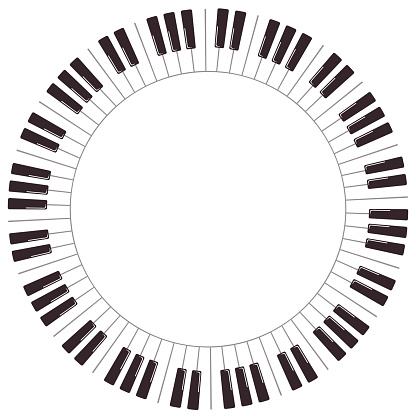 Cartoon piano keys. Vector round frame isolated on white background