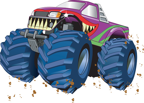 Cartoon picture of a colorful monster truck