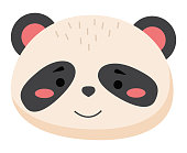 Cartoon portrait of the panda isolated on white. Cute bear flat vector illustration. Muzzle of wild animal icon. Forest inhabitant head one object. Emoji funny animal. Embarrassed smile emotion