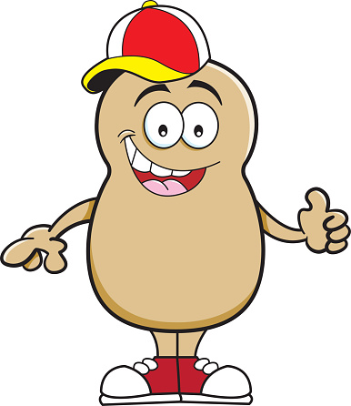 Cartoon potato wearing a baseball cap.