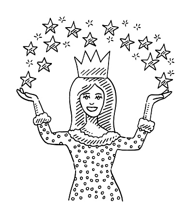 Cartoon Princess Raised Arms Stars Drawing
