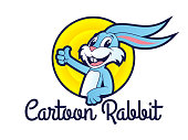 Cheerful bunny in circle with thumb up. Vector emblem of cartoon rabbit.