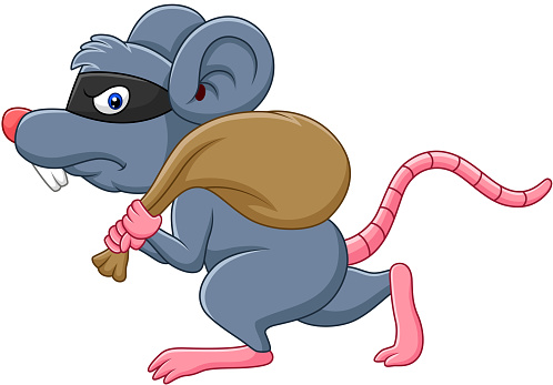 Vector illustration of Cartoon rat Thief stealing on the bag and...