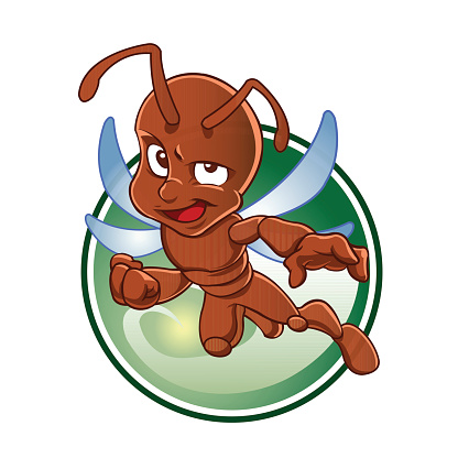 Cartoon red ant with wings