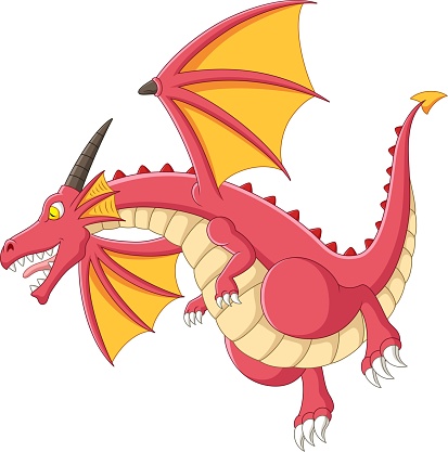 Cartoon red dragon on white background