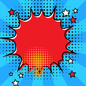 istock Cartoon red explosion in cartoon style on blue background. retro style. Vector illustration. stock image. 1393499297