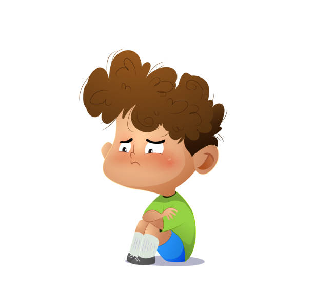 Cartoon sad boy. vector art illustration