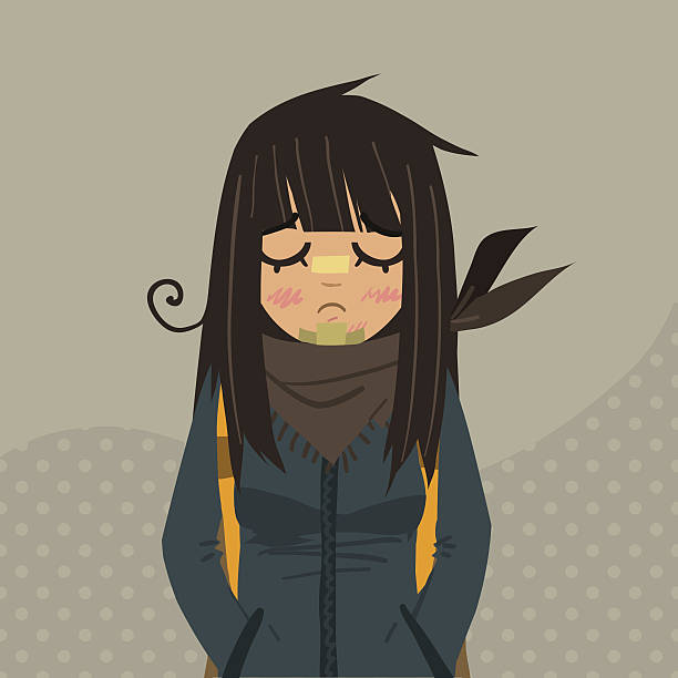 Cartoon sad girl mascot. vector art illustration