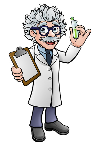 Cartoon Scientist Holding Test Tube and Clipboard