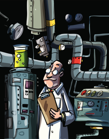 Cartoon scientist in his laboratory