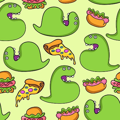 cartoon seamless pattern with funny green crocodiles