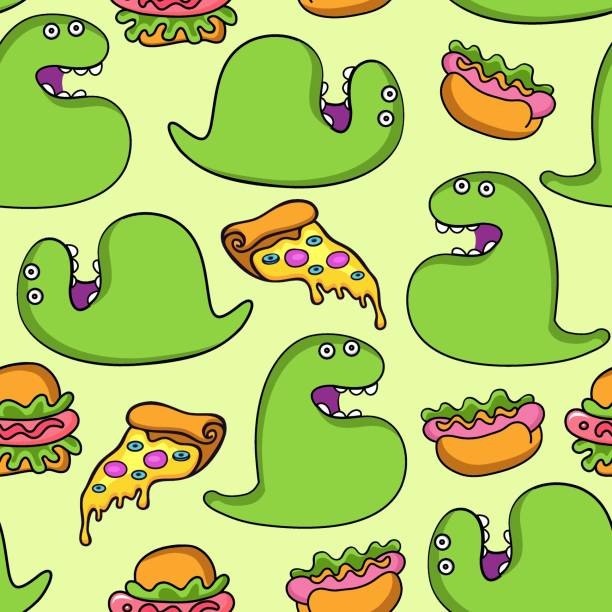 cartoon seamless pattern with funny green crocodiles vector art illustration