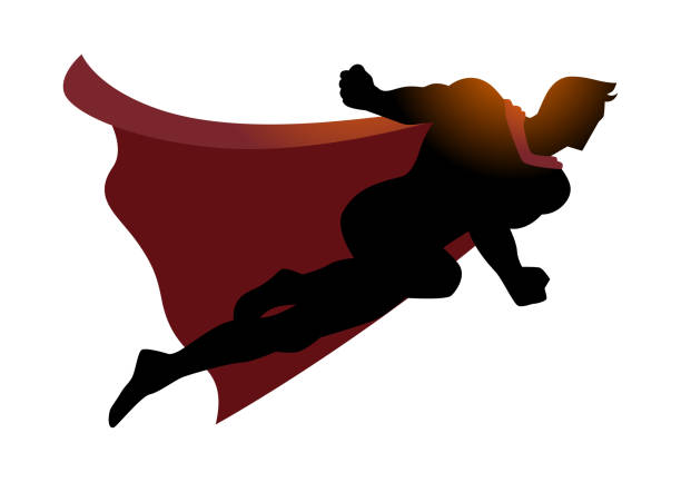 飛んでいるスーパー ヒーローの漫画のシルエット - 飛ぶ点のイラスト素材／クリップアート素材／マンガ素材／アイコン素材