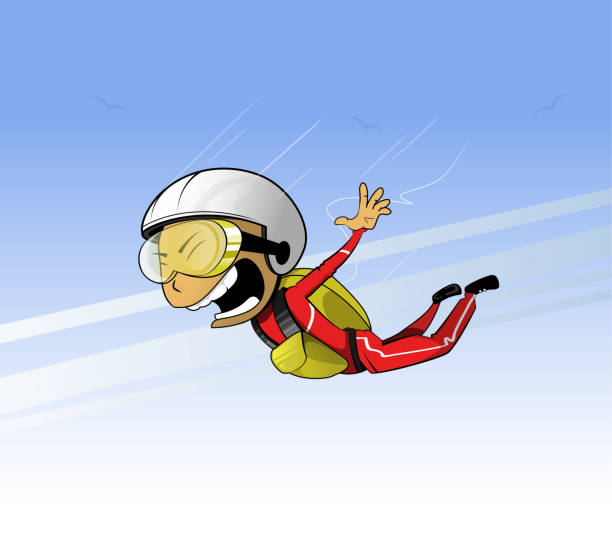 cartoon skydiver flies in the sky. - young professional stock illustrations...