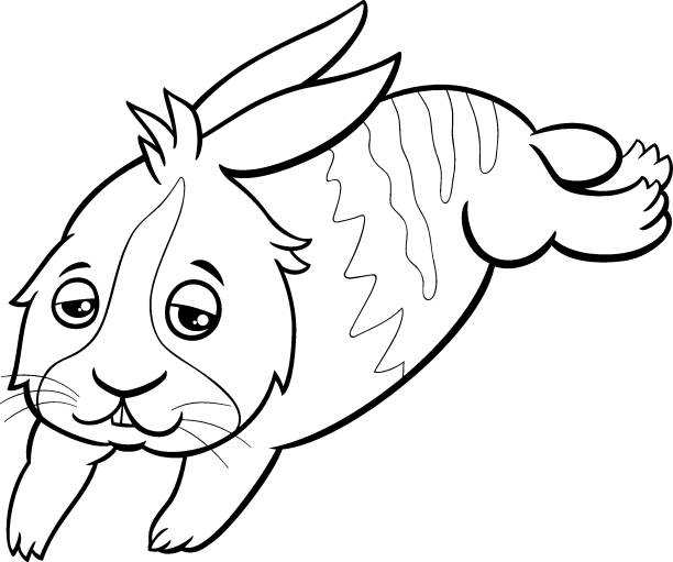 bildbanksillustrationer, clip art samt tecknat material och ikoner med cartoon sleepy dwarf rabbit animal character coloring book page - dwarf rabbit
