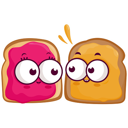 Cartoon slices of bread with peanut butter and jelly