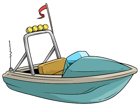 Cartoon Small Blue Motor Boat With Flag Stock Illustration - Download