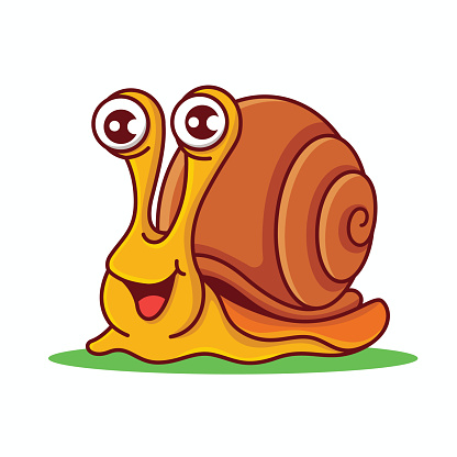 Cartoon smiling snail with big shell character mascot
