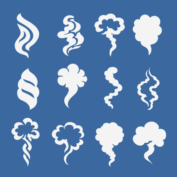 ilustrações de stock, clip art, desenhos animados e ícones de cartoon smoke and dust icons smell clouds vector comic illustration - incêndio fumo
