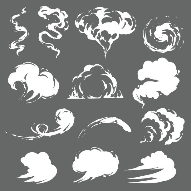 Cartoon smoke set Cartoon smoke set in vector storm borders stock illustrations