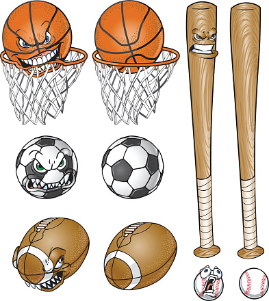 Cartoon Sports Equipment Set With and Without Faces