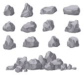 istock Cartoon stones. Rock stone isometric set. Granite boulders, natural building block shapes. 3d decoration isolated vector collection 1286808951
