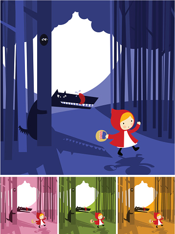 Cartoon storyboard of little red riding hood story