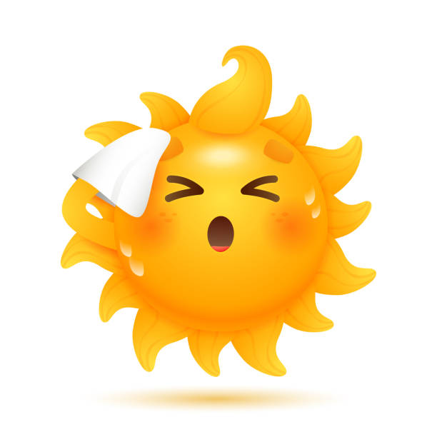 Cartoon sun moping its forehead illustration Cartoon sun moping its forehead illustration. Handkerchief, tissue, heat. Weather forecast concept. Can be used for topics like summer, weekend, beach sweat stock illustrations