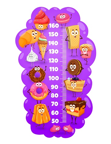 Cartoon sweets, cakes and desserts height chart