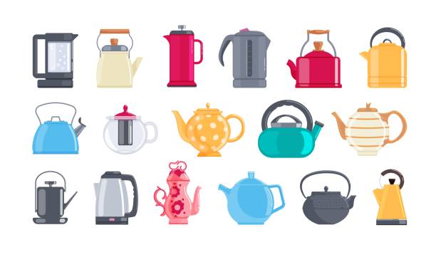 Cartoon teapot set isolated on white background vector art illustration