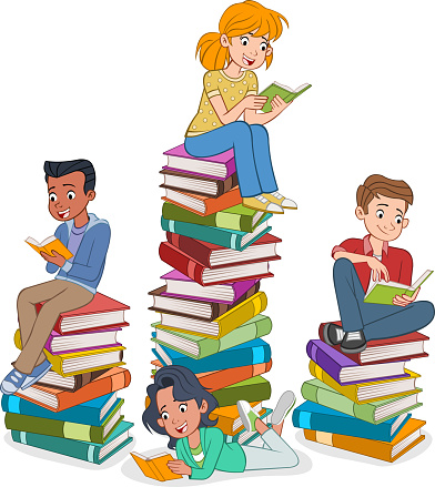 Cartoon Teenagers Reading Books Stock Illustration - Download Image Now -  iStock