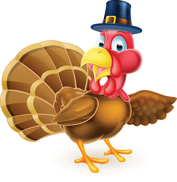 ilustraciones, imágenes clip art, dibujos animados e iconos de stock de caricatura acción de gracias pilgrim hat turquía pájaro señalando - thanksgiving diner
