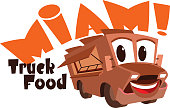 Vector Illustration of a smiling cartoon Truck Food with simple letterings that you can easy edit.