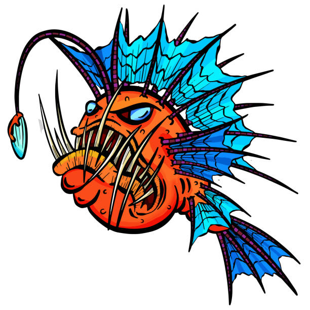 Cartoon Ugly and Evil Deep Sea Angler Fish Cartoon Characters vector art illustration