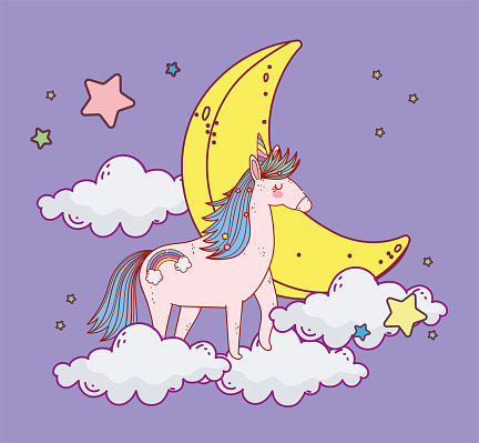cartoon unicorn half moon